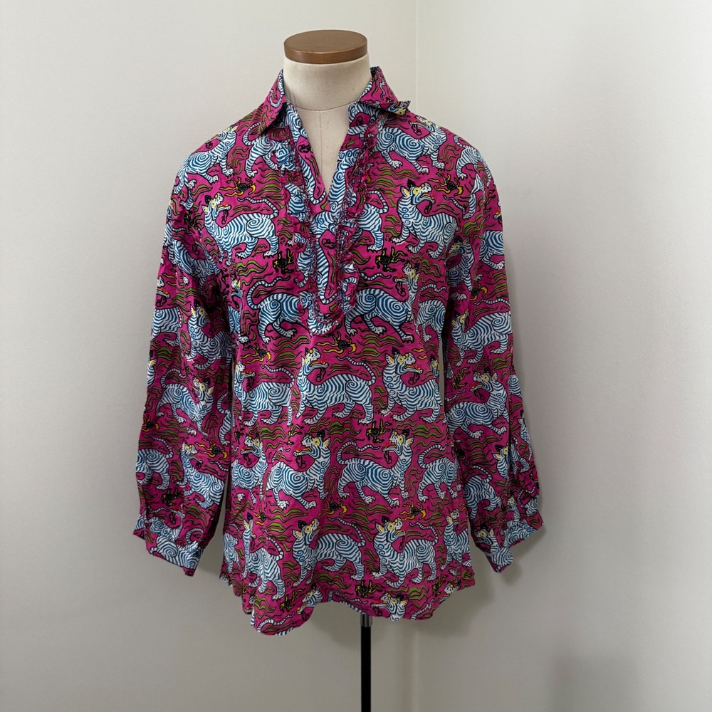 Fox & Hen Small Animal Mythical Novelty Blouse Top Ruffled Whimsical Tropical